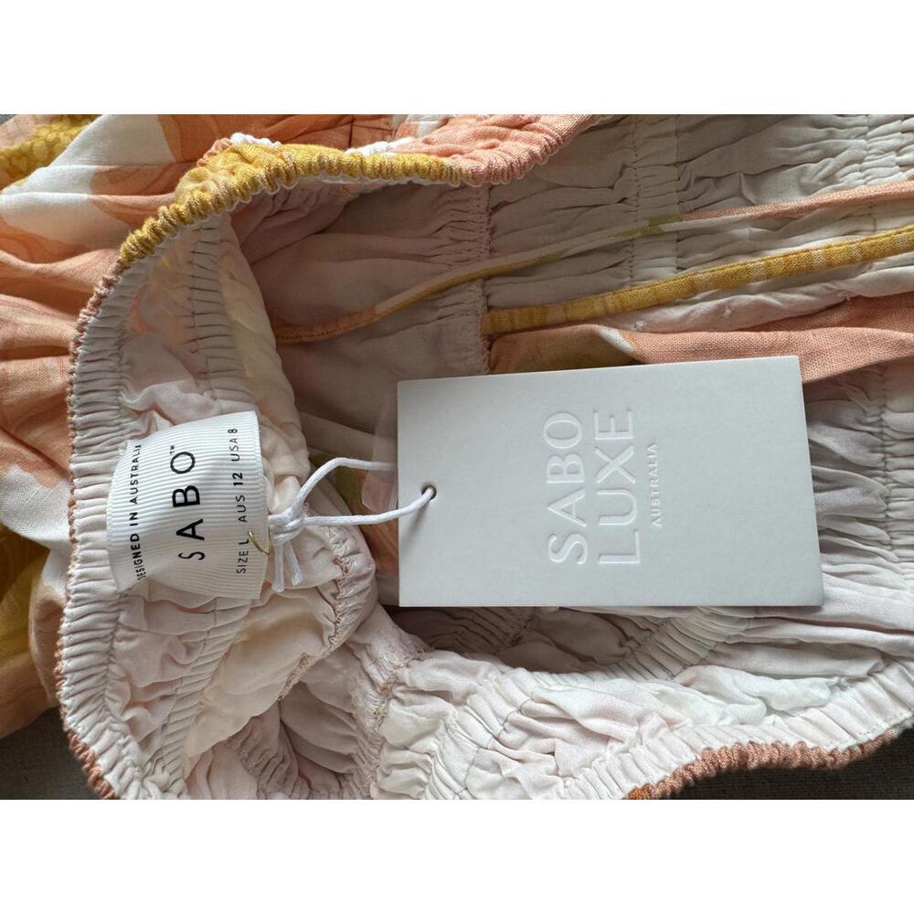 Off-Shoulder Floral Mini Dress in Peach and Yellow - Picture 8 of 9